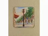 View of a Street with Figures 1973 by Nino Tirinnanzi, 1923, mixed media sketch on cardboard, offered Oct 2019
