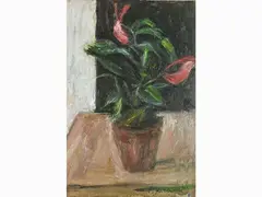 Still Life with Plant 1991 by Enzo Faraoni, 1920, oil on panel, offered Oct 2019