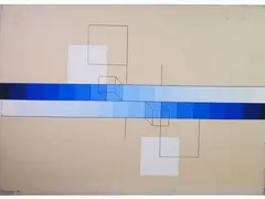 Compositions by Bruno Pecchioli, 1919, two mixed media and collage paintings on faesite and a mixed media and collage painting on canvas, offered Oct 2019