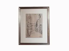 Eso Peluzzi, View of a Street, 1894, pencil on paper partially laid on paper