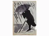 Neri Nannetti, Passatista. Piove sul Bagnato! e Reduce di guerra, 1890, an ink sketch on paper and a mixed media painting on paper laid on cardboard