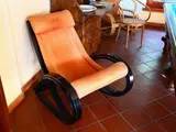 Gae Aulenti, Ebonized Wood and Leather 'Sgarsul' Rocking Armchair, Poltronova 1990