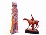 Ugo Guidi, Madonna and Child and Figure with Horse, a low-relief terracotta plaque and two terracotta sculptures