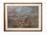 eascape with Boats and Fishermen by Mario Marcucci, 1910, oil on cardboard, offered Oct 2019