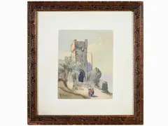 Pio Joris, Landscape with Castle and Figures, 1843, watercolour on paper