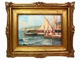 Radames Scoppa, View of Port with Boats and Figures, 1877, oil on panel