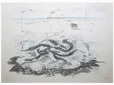 Antonio Possenti, Seascape with Still Life with Fish, 1933, lithograph on paper laid on cardboard