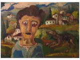 Figure and Landscape by Beppe Serafini, 1915, oil on cardboard, offered Jun 2019