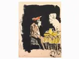 Carlo Mattioli, Illustration for The Venexiana 1968, 1911, mixed media painting on cardboard