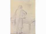Orazio Toschi, Woman Ironing, 1887, mixed media on paper laid on paper