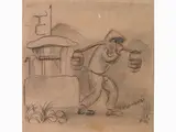 Nino Tirinnanzi, Figure at the Well, 1923, mixed media on wrapping tissue
