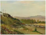 Aldo Affortunati, River Landscape, 1906, oil on cardboard