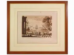 Richard Earlom, View of a Port with Boats and Figures, 1743, a pair of etchings