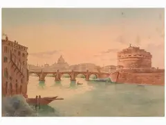 Castel Sant'Angelo by Frans Vervrolet, 1795, watercolour on paper partially laid on cardboard, offered May 2019