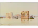 Spryridon Scarvelli, View of Tolomeo III in Karnak, 1868, watercolour on paper laid on cardboard