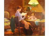 Aldo Affortunati, Interior View with Female Figure and Child, 1906, oil on canvas