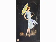 Female Figure with Sunshade by Tito Corbella, 1885, mixed media on paper laid on cardboard, offered Mar 2019