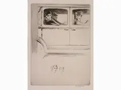 Edgar Chahine, Figures in a Car, 1874, drypoint-print