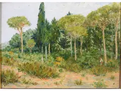 Country Landscape with Figure by Pio Roberto Gatteschi, 1872, oil on canvas board, offered Mar 2019