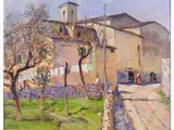 Galileo Chini, View of The Clergy House in Foppiano, 1873, oil on panel