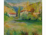 Edoardo Gordigiani, River Landscape with Houses, 1866, oil on canvas