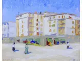 Giulio Cesare Romani, Still Life and View of a City, 1900, two oil paintings on panel and faesite