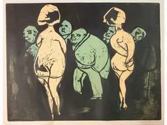 Figures by Mino Maccari, 1898, two woodcut print, offered Mar 2019