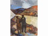 Landscape with Figures 1950s by Renzo Grazzini, 1912, oil on canvas, offered Mar 2019