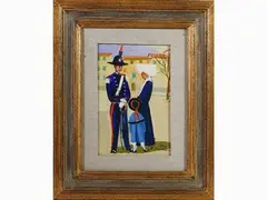 Monachina e Carabiniere 1973 by Rodolfo Marma, 1923, oil on canvas board, offered Mar 2019