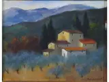 Tuscan Landscape with Houses by Nino Tirinnanzi, 1923, oil on canvas board, offered Mar 2019