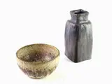 A Glazed Earthenware Vase and a Bowl by Marcello Fantoni, 1915, un vaso a base quadrata smaltato nei toni del grigio ed una piccola ciotola rotonda smaltata nei toni del beige, offered Mar 2019