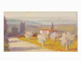 Tuscan Landscape by Dino Migliorini, 1907, oil on faesite, offered Nov 2018