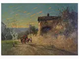 Armeno Mattioli, Country Landscape with Farmer and Carriage, 1920, oil on canvas laid on panel