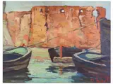 Nedo Luschi, View of a Port, 1917, oil on panel