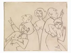 Composition with Figures by Mino Maccari, 1898, charcoal on paper laid on canvas, offered Nov 2018