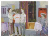 Figures At The Cafe by Renzo Grazzini, 1912, oil on panel, offered Nov 2018