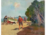 Fishermen by Carlo Domenici, 1898, oil on panel, offered Nov 2018