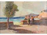 Le Ghiaie - Elba by Carlo Domenici, 1898, oil on faesite, offered Nov 2018