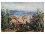 Sergio Scatizzi, View of Florence, 1918, mixed media on paper laid on cardboard