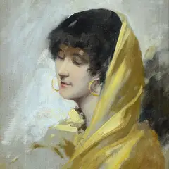 Ritratto di donna con velo giallo by Giovanni (Nino) Costa, offered Oct 2022