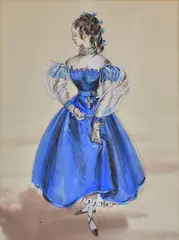 Tom Keogh, Ragazza in abito blu, Sul verso: sigla.