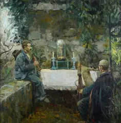 Luca Postiglione, Zampognari, In basso a sinistra: iscrizione "A [...] Maria Finizio/in ricordo di/L. Postiglione".