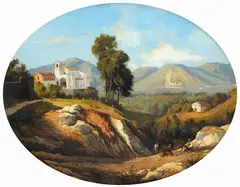 Giacinto Gigante, Paesaggio montano, 1856, Sul verso: firma e data.