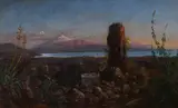 Ercole Gigante, Paesaggio con montagne sullo sfondo, Sul verso: firma.