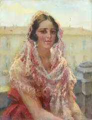 Giuseppe Maldarelli, Portrait of girl, Signature lower right.