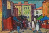 Giuseppe Cavallini, Market in Livorno, Signature lower right. On the reverse: signature. Bibliography: