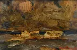 Carlo Montarsolo, Navy with red cloud, 1959, Signature lower right. On the reverse: signature