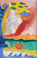Countryside with tree by Luciano Schifano, 1973, Signature lower right. On the reverse: date. Bibliography:, offered Sep 2022