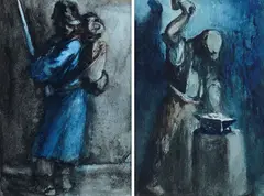 Blacksmith and soldier by Nino Caffè, 1934, Pair of watercolors, offered Sep 2022