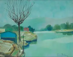 Landscape with river by Silvio Polloni, Signature lower right., offered Jul 2022